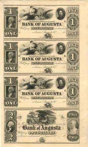 Bank of Augusta - Uncut Obsolete Sheet - Broken Bank Notes